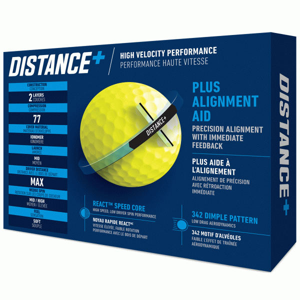 TAYLORMADE DISTANCE+ GOLF BALLS – YELLOW DOZEN PACK